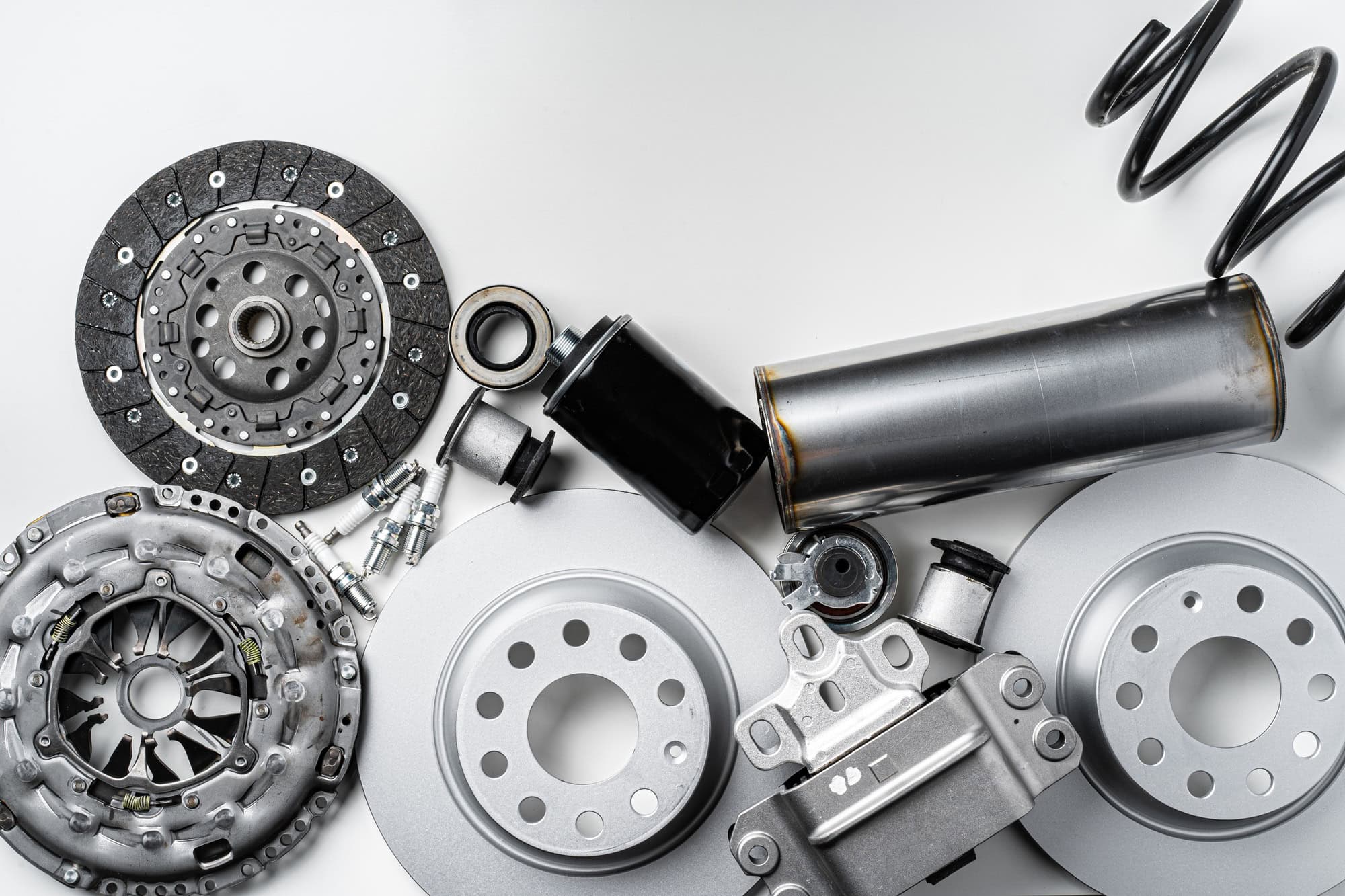 Solution 5 New metal auto parts on grey background