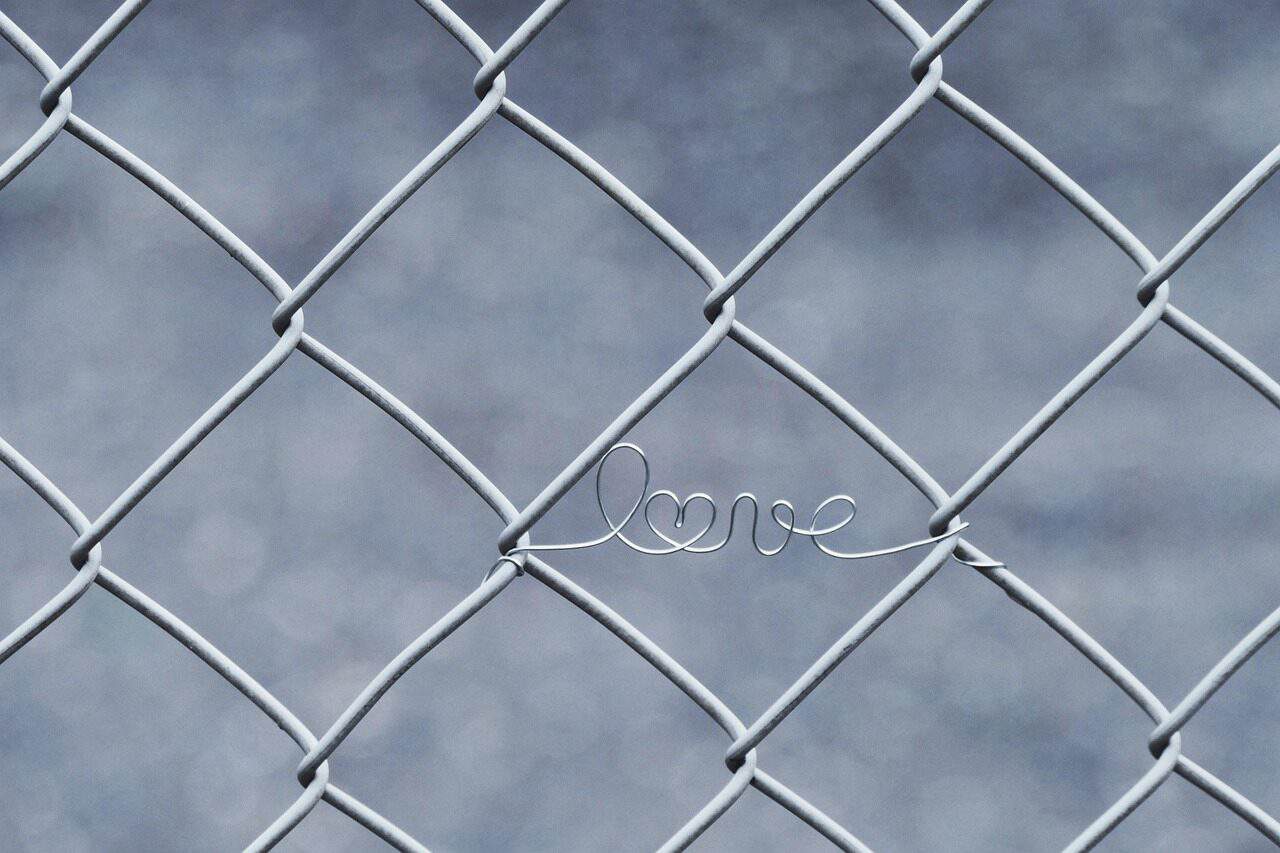 love, wire, fence, in love, heart, locked in, wire mesh, grid, metal, closed, love, love, love, love, love, fence, heart