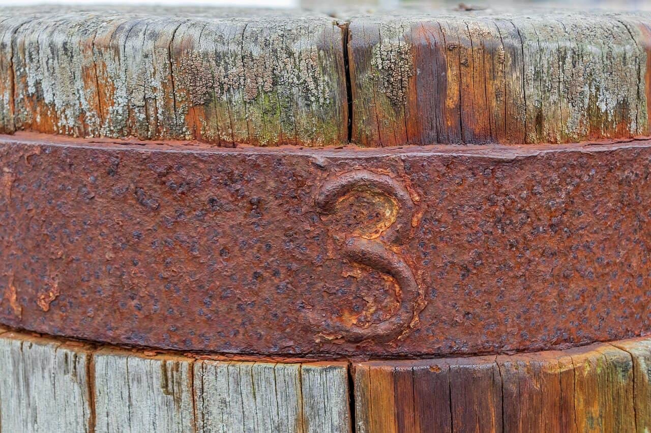 rust, iron, metal, ring, three, stake, fastening, old