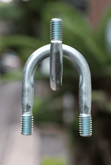U bolt with threaded ends used in construction and machinery assembly.