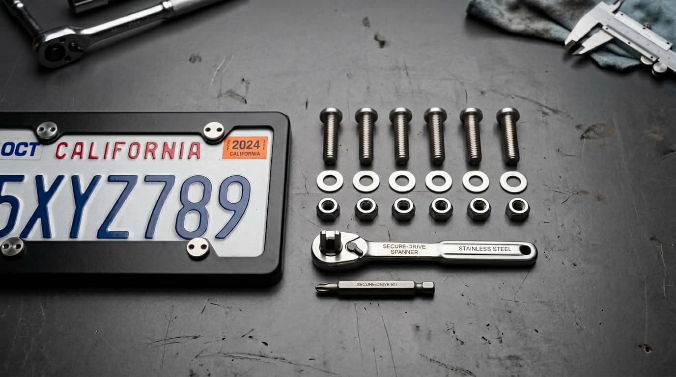 작업대 위의 플랜지 볼트, 나사, 공구의 클로즈업으로 제조 및 건설에 사용되는 내구성 높은 산업용 패스너를 보여줍니다.