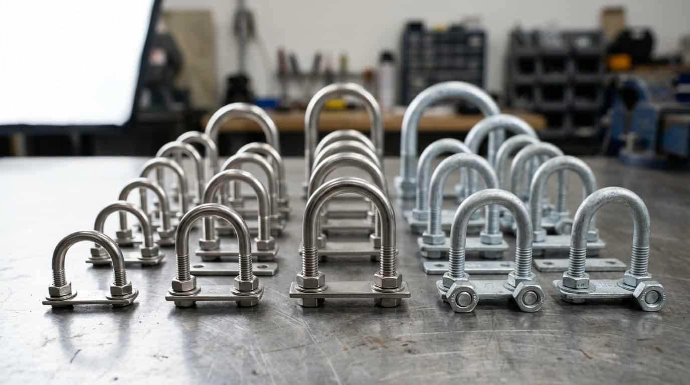 Tornillos de brida y tornillos industriales de alta calidad dispuestos en un banco de trabajo en una instalación de fabricación.