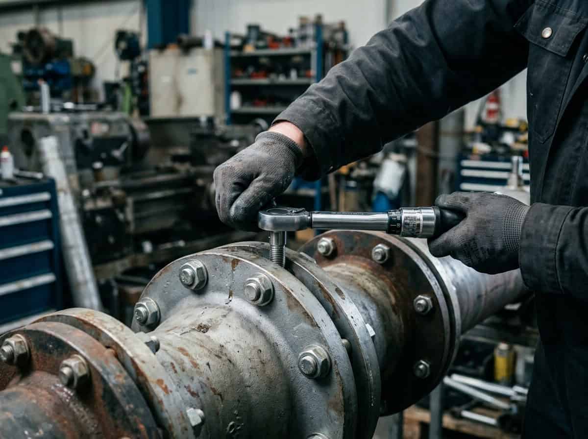 High-quality flange bolts and industrial screws being assembled in a manufacturing workshop. Precision and durability are key in producing reliable fasteners for various industrial applications.