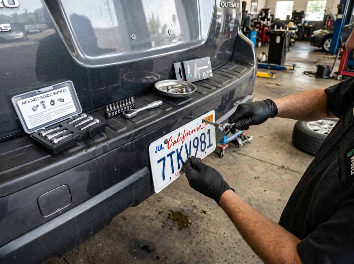 제조 작업장에서 차량에 설치되는 고품질 플랜지 볼트와 산업용 나사.