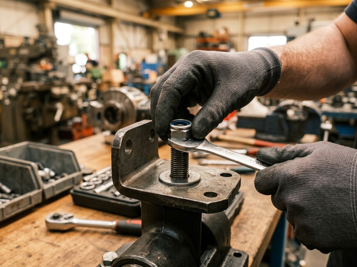 Auswahl der Nylonmutter — Entscheidungsflussdiagramm zur Material- und Temperaturwahl für verschiedene Anwendungsumgebungen