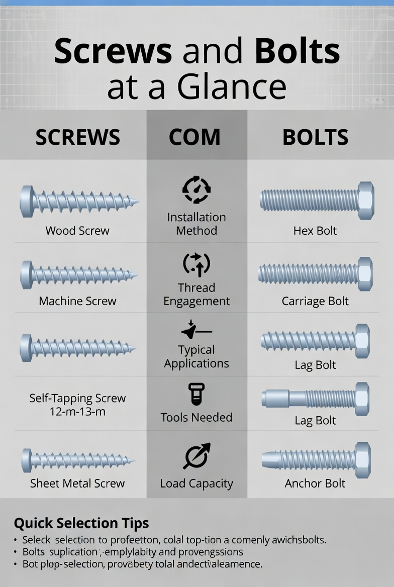 Screws and Bolts: The Complete Guide to Types, Differences, Grades, and Choosing the Right Fastener Screws and Bolts: The Complete Guide to Types, Differences, Grades, and Choosing the Right Fastener