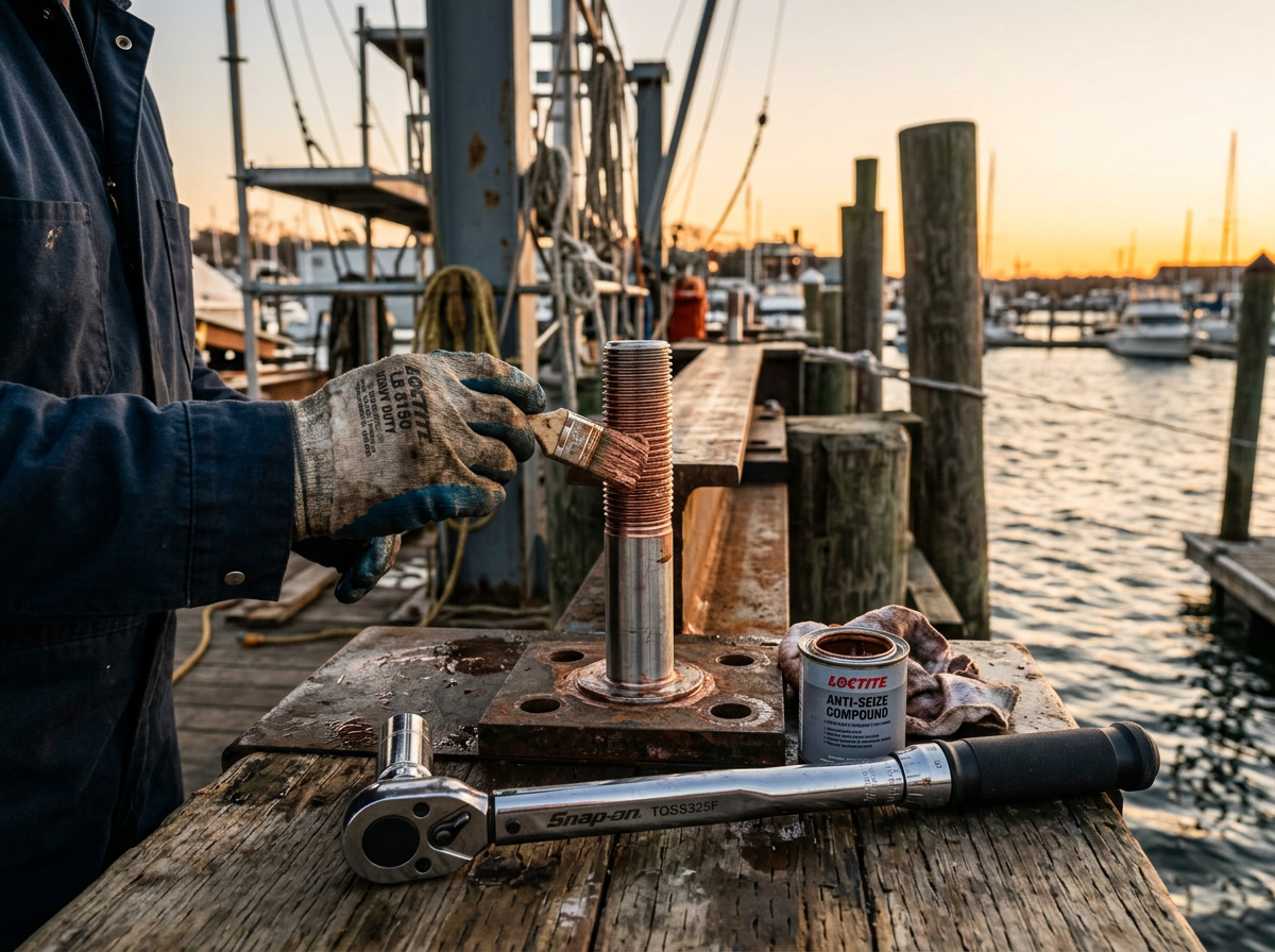 stainless steel fasteners — decision flowchart showing selection path from environment type through grade selection to torque spec, clean engineering diagram style