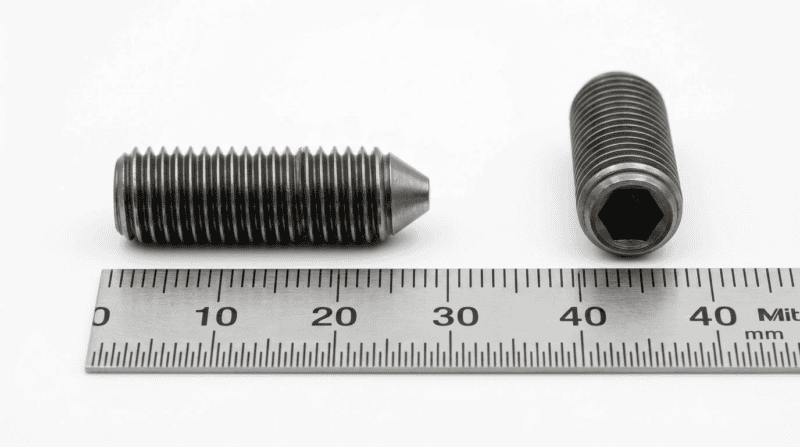 Close-up of two industrial screws with detailed threading, showcasing precision manufacturing for industrial applications.