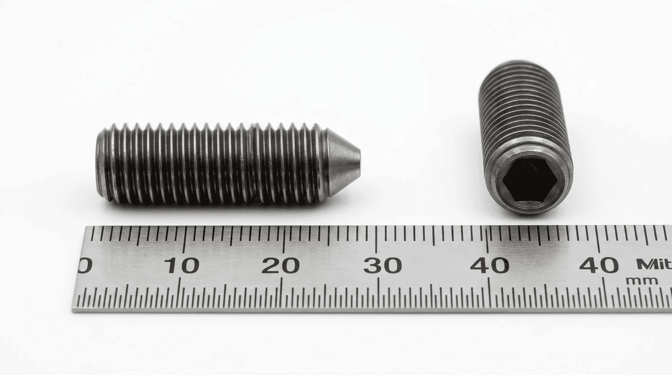 DIN 913 flat point set screw with hex socket drive, M2-M20, Class 45H alloy steel, used for shaft locking by DingLong Hardware