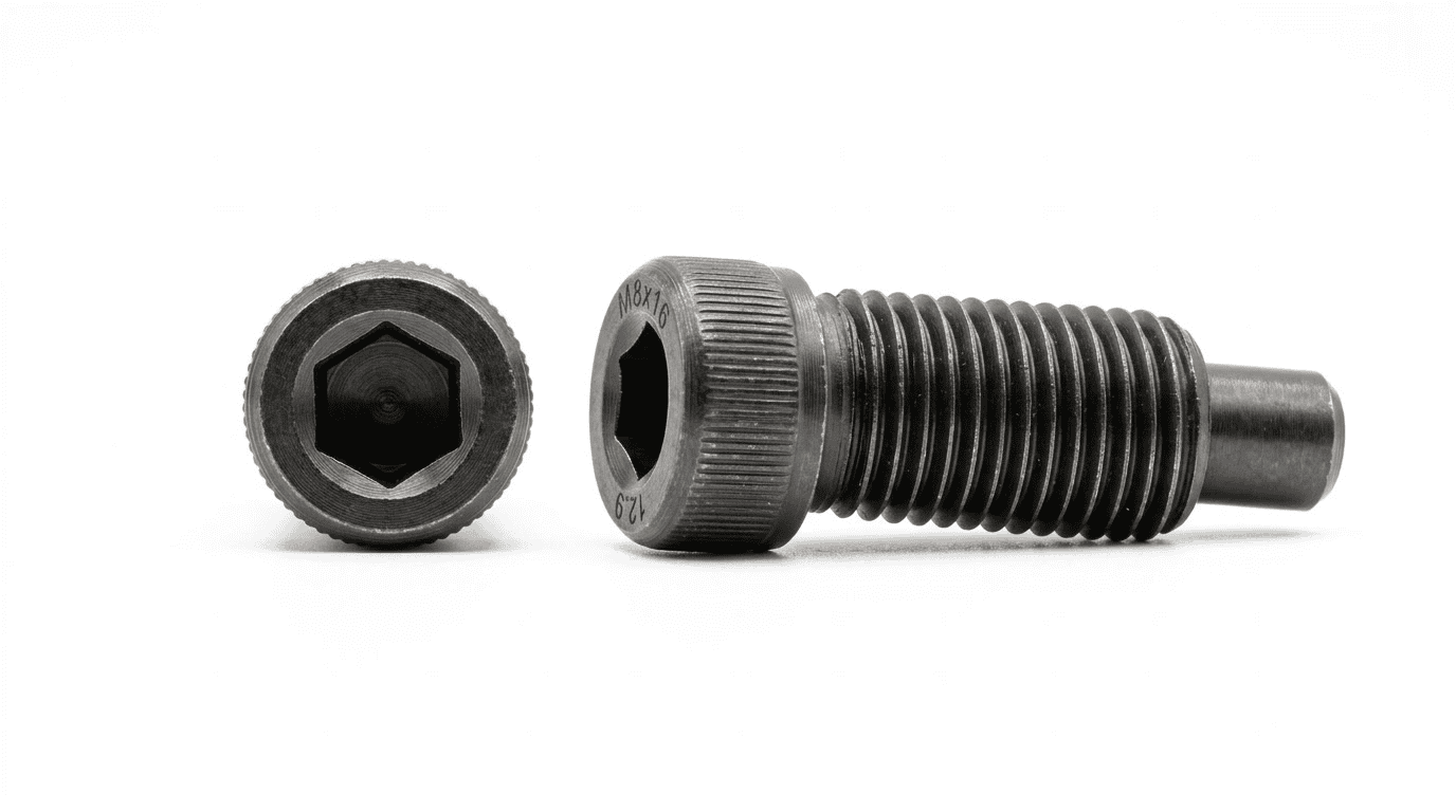 DIN 915 dog point set screw with cylindrical dog point engaging mating holes, M2-M20, Class 45H alloy steel, DingLong Hardware