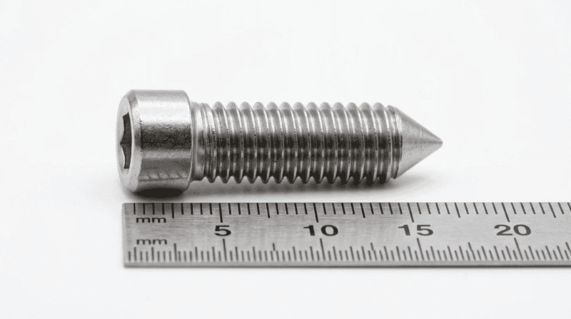 Close-up of a high-strength industrial flange bolt with detailed threading and pointed tip, used in heavy machinery and construction applications.