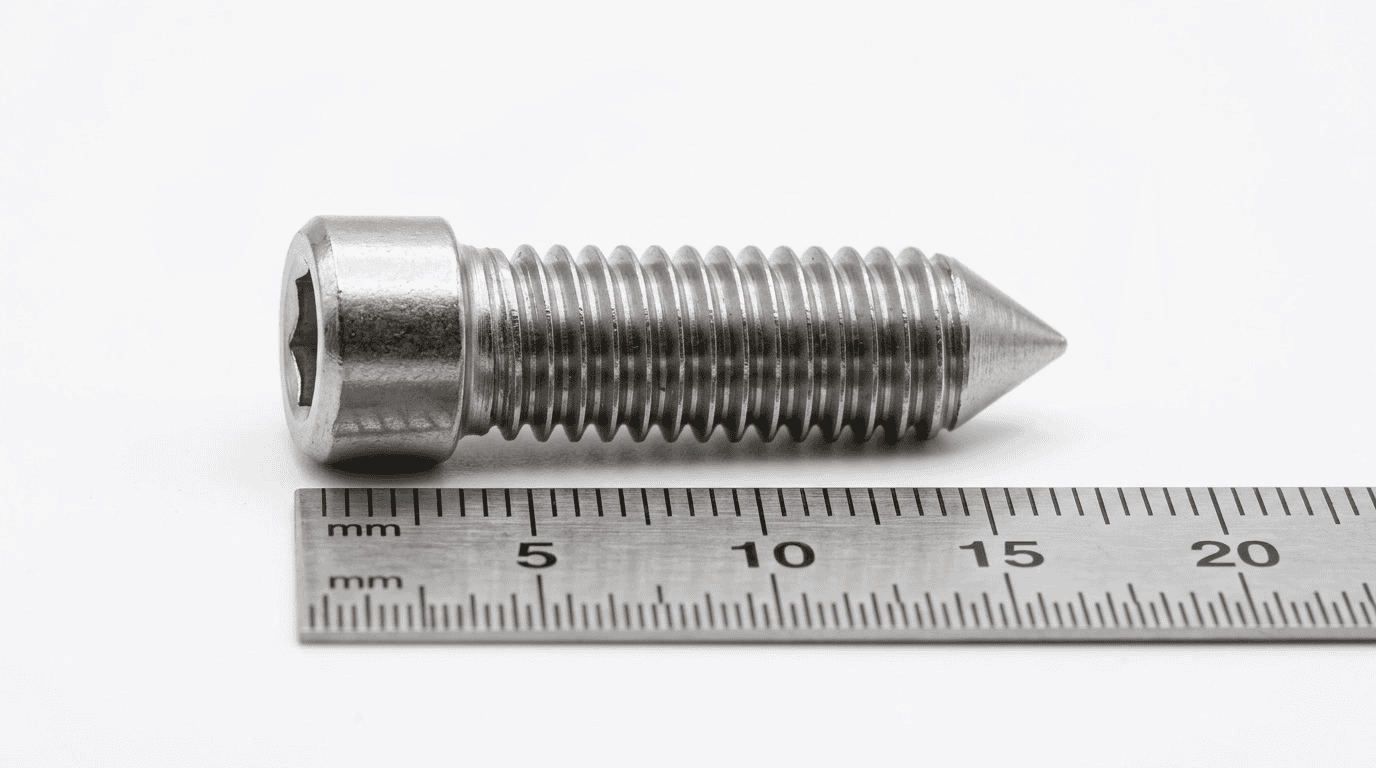 DIN 914 cone point set screw with sharp conical tip for permanent shaft positioning, M2-M20, Class 45H, DingLong Hardware OEM