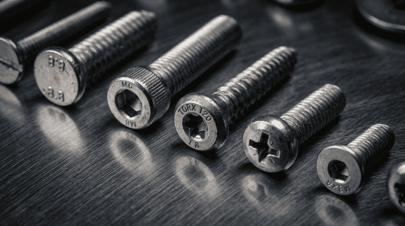 what is a screw — hero illustration showing precise industrial screws in close-up macro photography