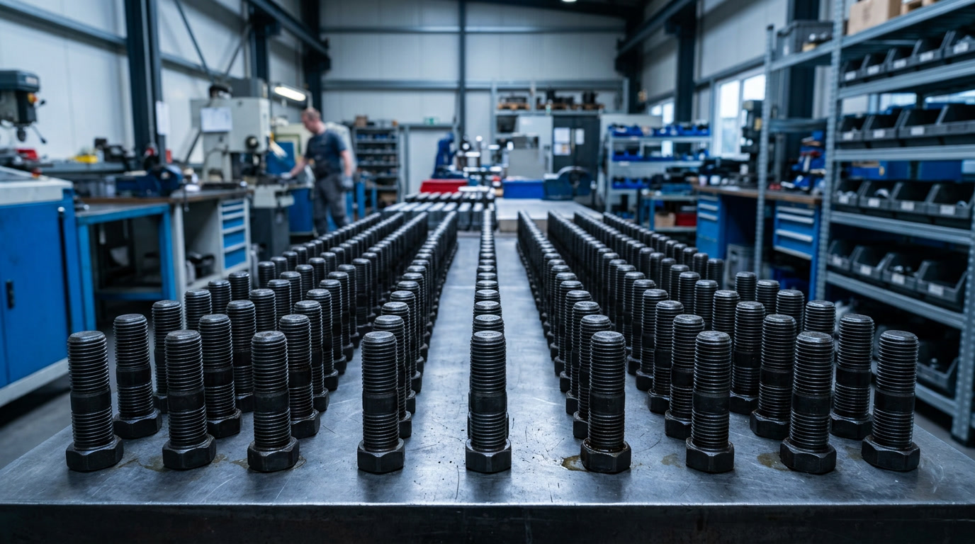 astm a193 — hero illustration showing high-strength alloy steel stud bolts for industrial pressure vessel flange assembly
