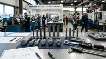 Precision manufacturing of industrial fasteners including flange bolts and screws at DingLong factory, showcasing advanced machinery and skilled workers in a modern production facility.