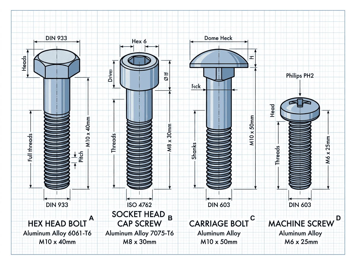 An SEO-optimized ALT tag for a hex head bolt image, highlighting its material and dimensions.