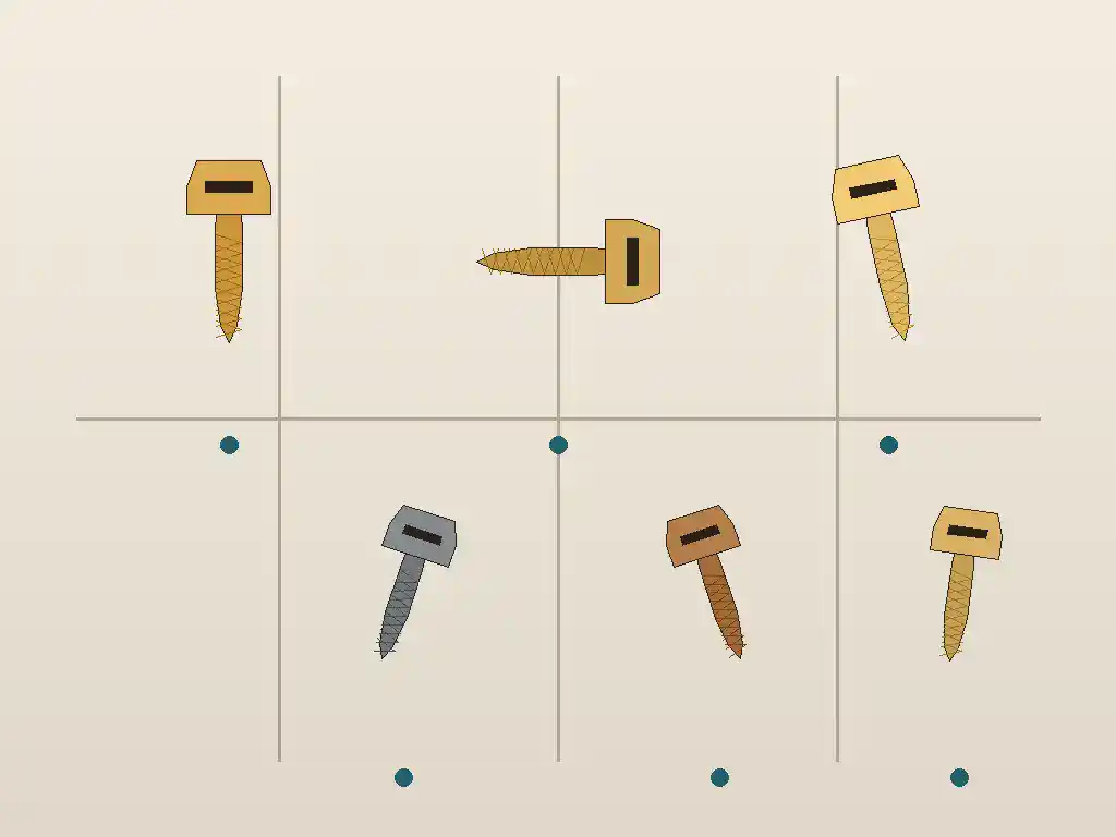 Assorted flange bolts and industrial screws displayed on a grid for manufacturing and construction applications.