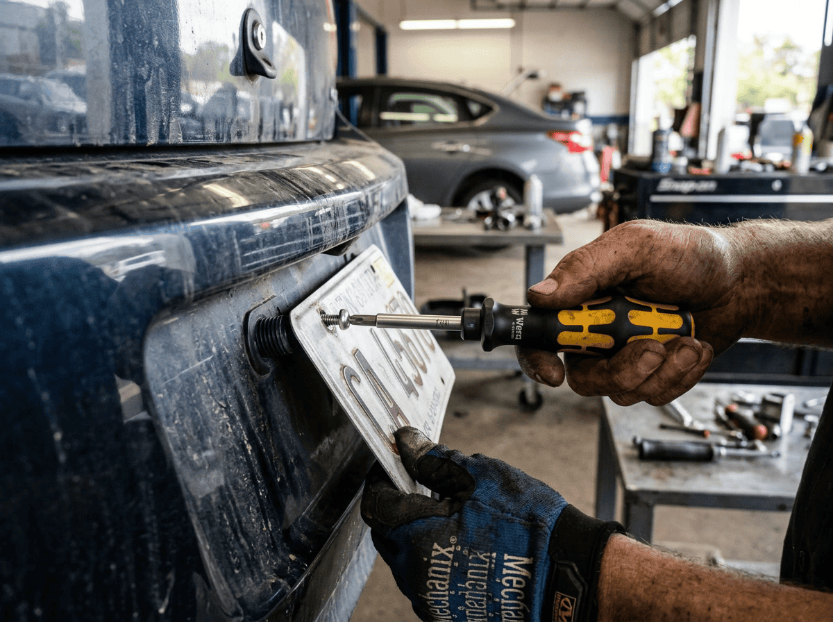 anti theft screws for licence plate — installation guide showing screw placement, torque, and correct key storage location