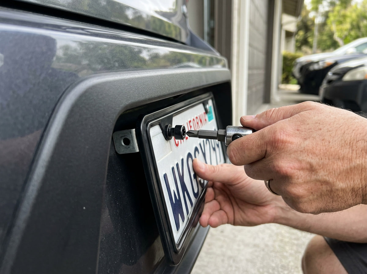 anti theft license plate bolts — step-by-step installation diagram showing bolt removal and replacement