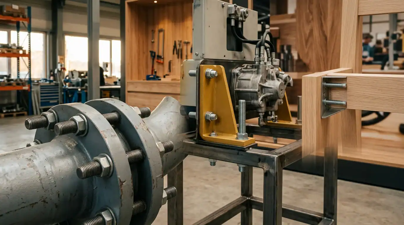 Industrial flange bolts and screws used in manufacturing, showcasing precision-engineered fasteners for heavy-duty applications.