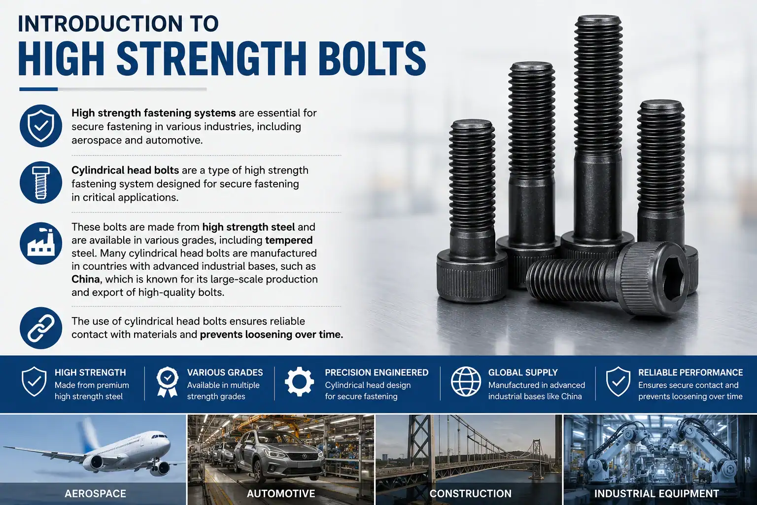 High strength flange bolts designed for secure fastening in industrial applications, made from durable high-strength steel with precision engineering for reliable performance.