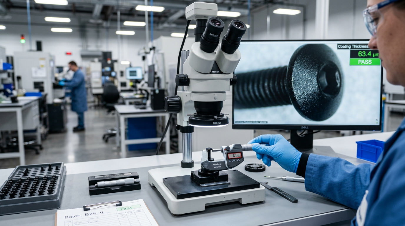 Anodised fasteners quality control — precision measurement of anodised coating thickness on production screws