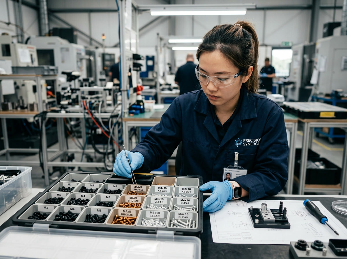 Anodised screw selection guide — decision flowchart for alloy, type, and colour specification for fasteners