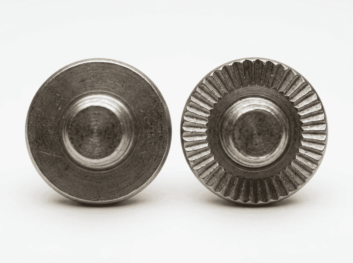 DIN6921 serrated vs plain flange underside knurled teeth locking comparison