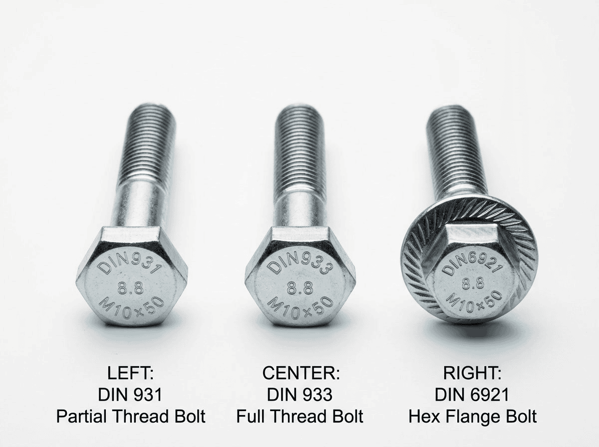 DIN6921 hex flange bolt vs DIN931 DIN933 integrated flange comparison