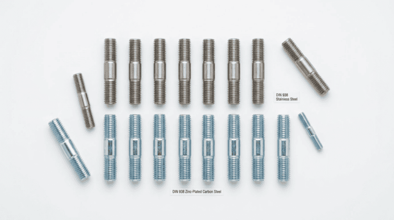 Assorted flange bolts and industrial screws made of stainless steel and carbon steel, displayed in a neat arrangement for industrial fastening applications.