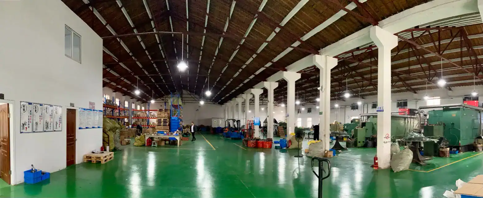DingLong Hardware fastener factory production hall in Wujiang Suzhou China with production machines and green workshop floor
