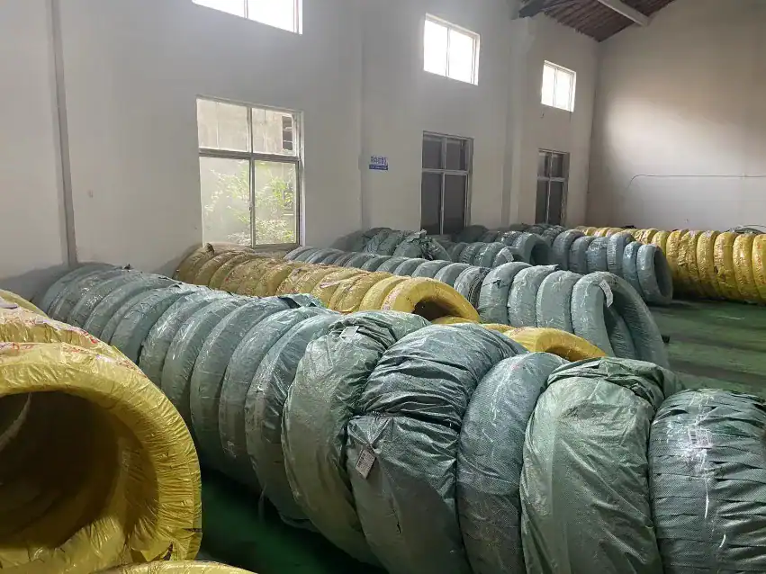 Raw material wire coils stored for screw bolt threaded rod and fastener production