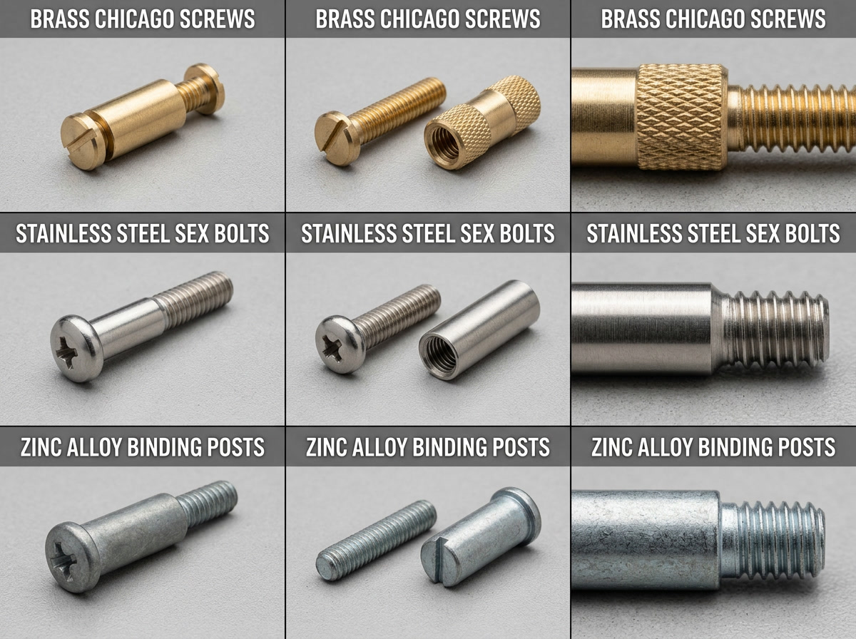 Sex screw material grades brass stainless steel aluminum zinc alloy comparison