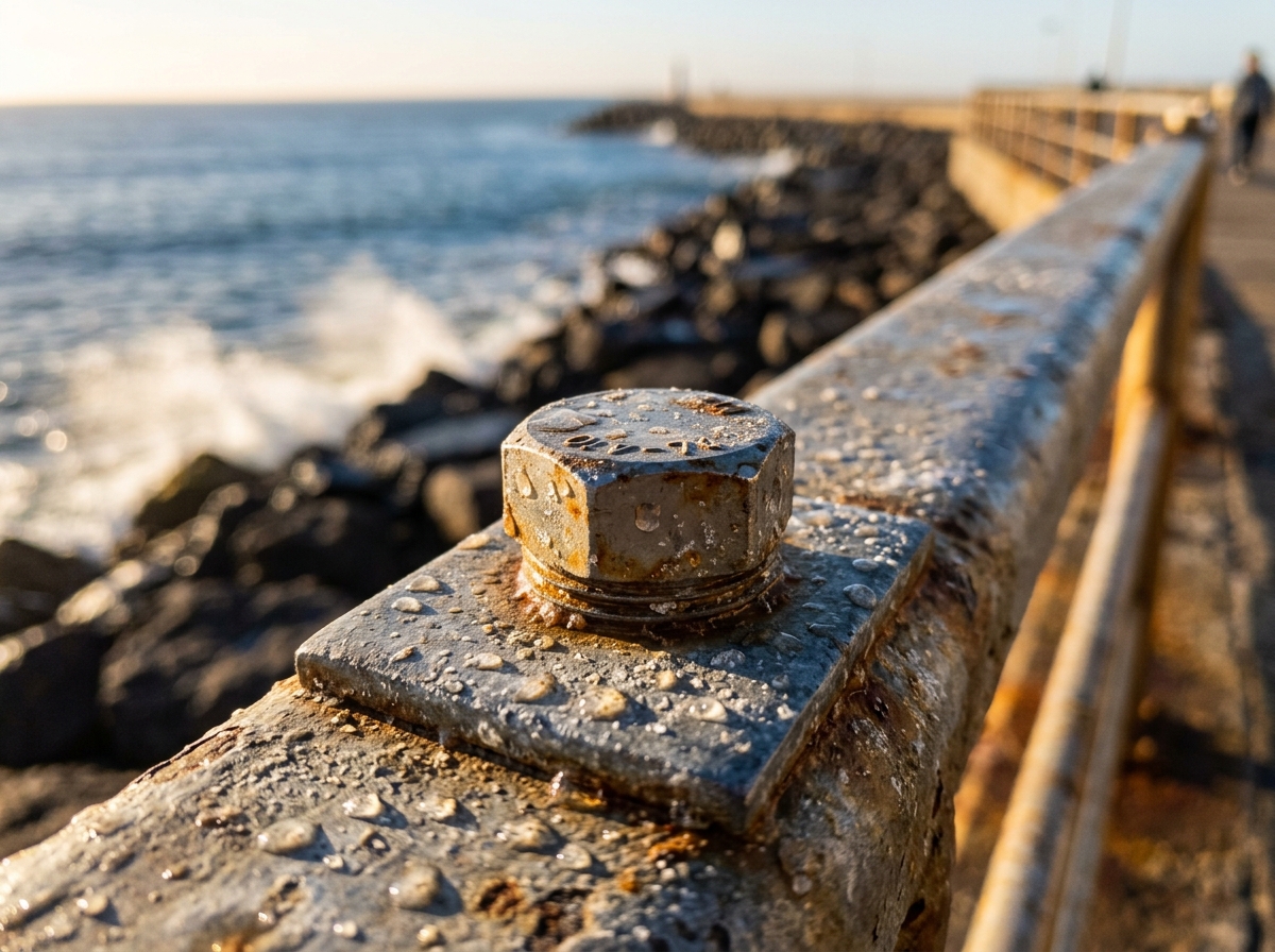 a2-70 stainless bolt shown in a coastal setting to illustrate corrosion limits
