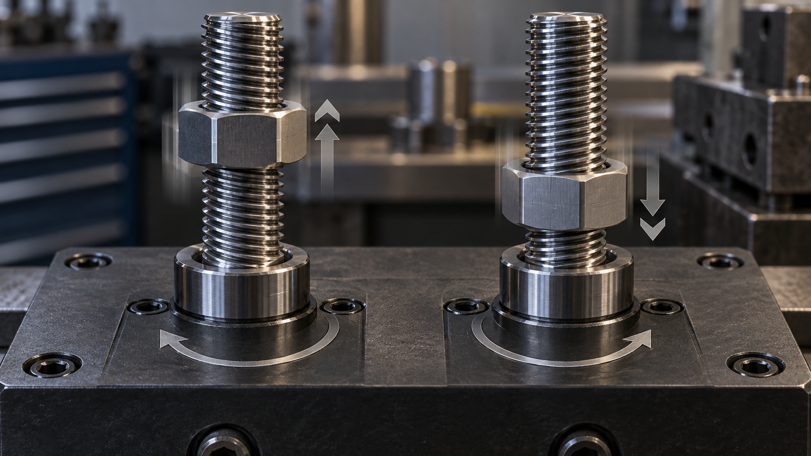 Side-by-side comparison of left-hand and right-hand fastener samples with directional rotation cues