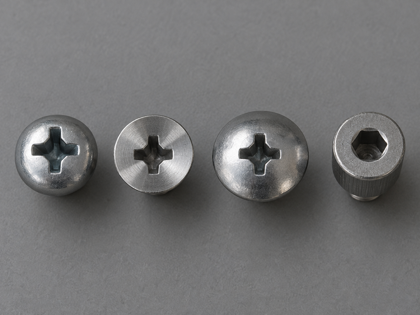 Pan countersunk truss and socket head machine screws shown from above