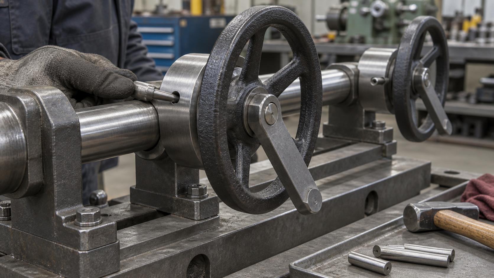 Taper pin securing a handwheel hub and shaft on an industrial fixture